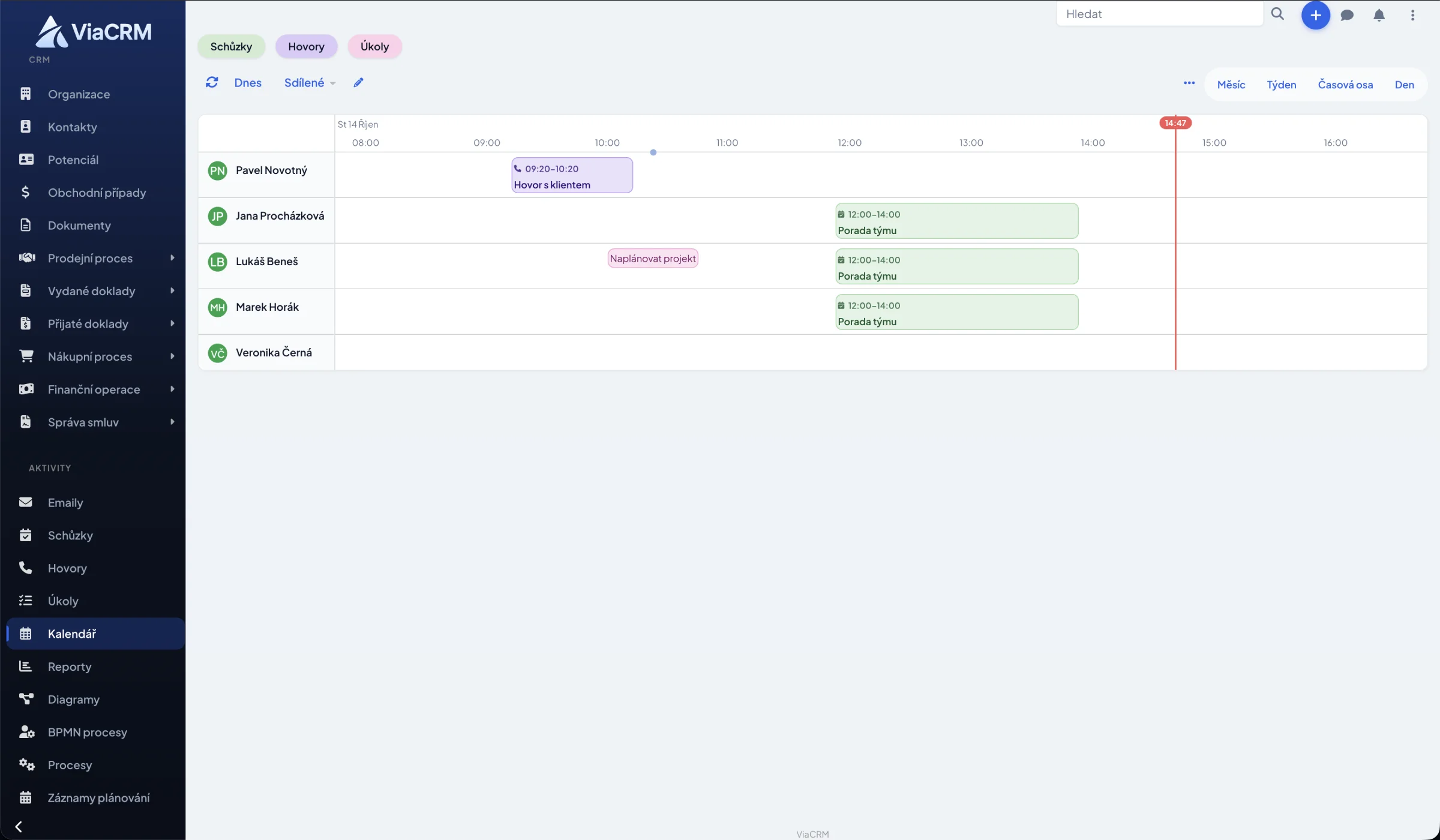 ViaCRM - kalendář, workflow a časová osa aktivit